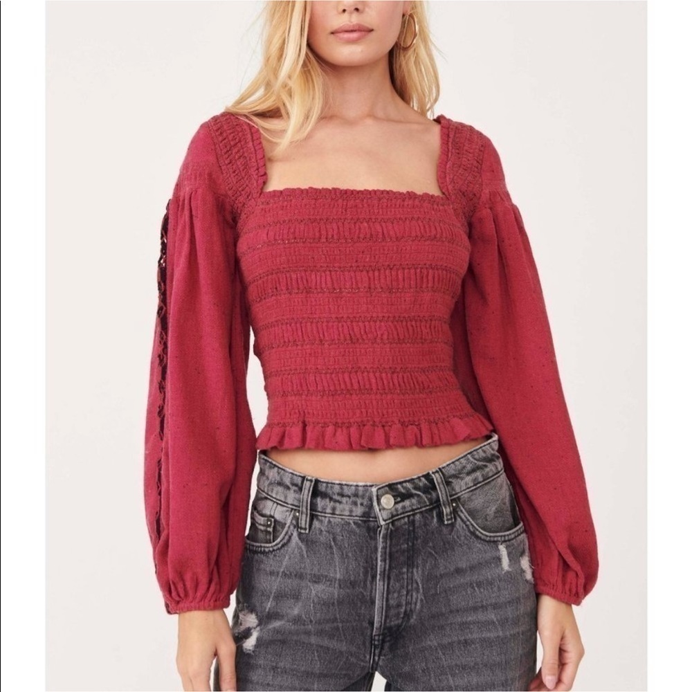 FREE PEOPLE Maggie Embroidered Long Sleeve Top